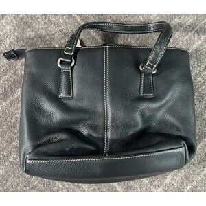 Fossil Black Leather Mini Tote Handbag Purse Shoulder Bag With Key 75082 Pebbled